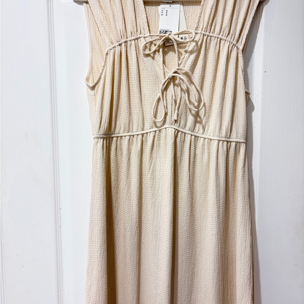 Cream Textured Tie-Front Sleeveless Maxi Dress